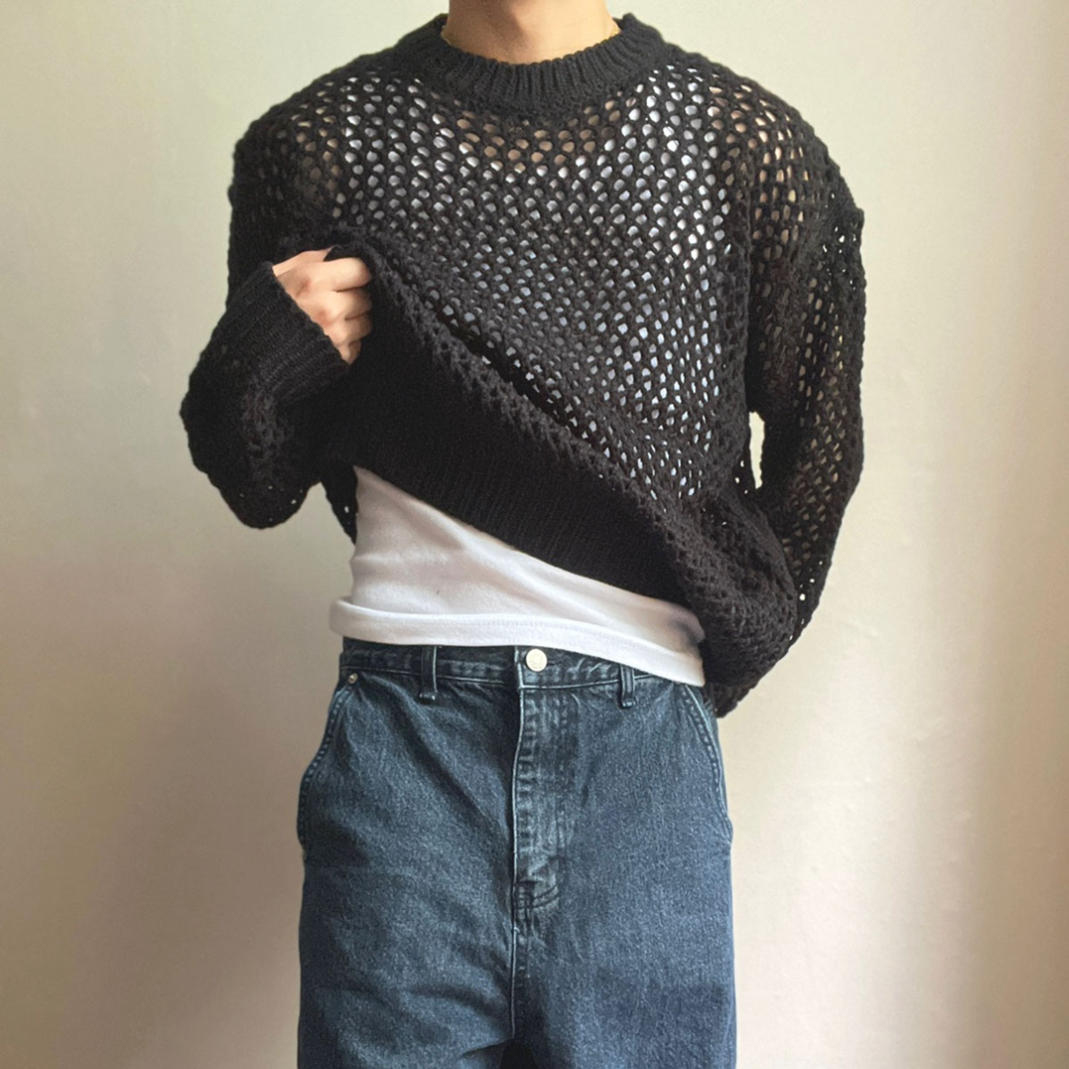 Opening Mesh Oversized Fit See-Through Knitwear